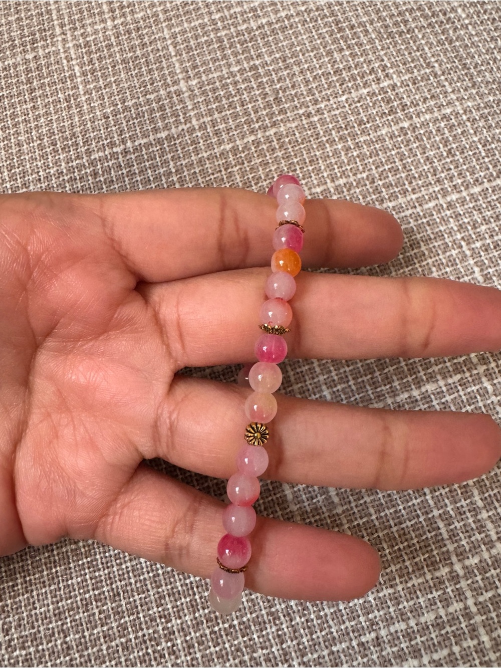 Pink Multi-Bead Stretch Bracelet with Gold Accents